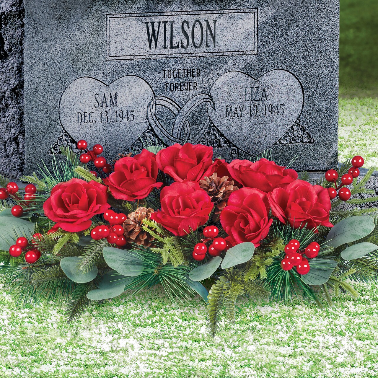 Collections Etc Red Rose Artificial Memorial Arrangement Ground Stake